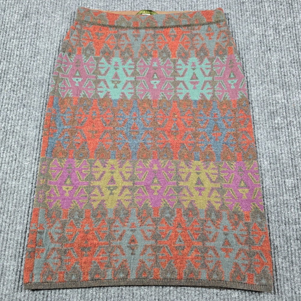 Peruvian Connection Skirt XS Aztec Knit Baby Alpaca Wool Silk Midi Elastic Waist